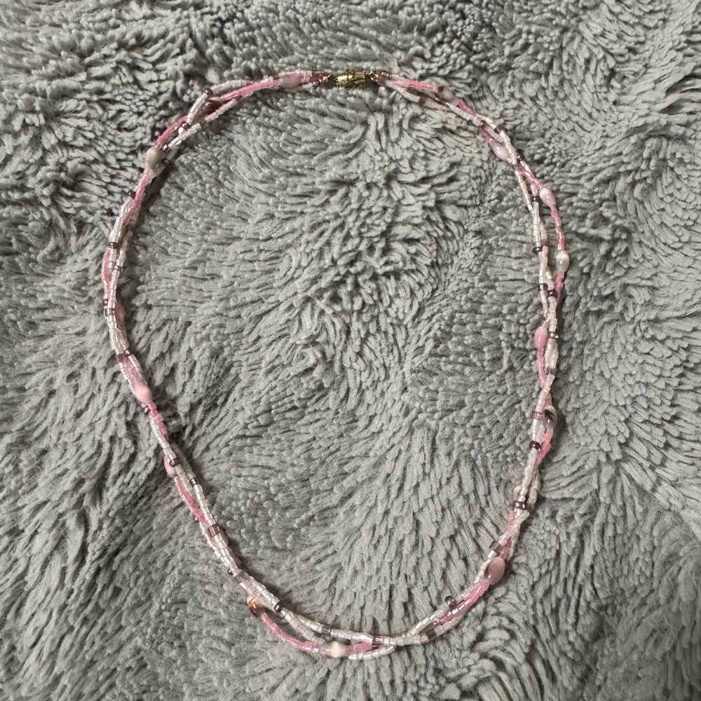 American Vintage Pink and Silver Beaded Necklace